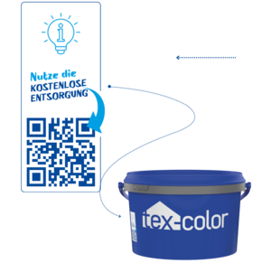 Blaue Entsorgungs-Info inkl. QR-Code zum Datenblatt