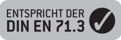 Produkte mit diesem Signet sind gemäß der Norm DIN EN 71.3 (Kat. 3) geprüft.