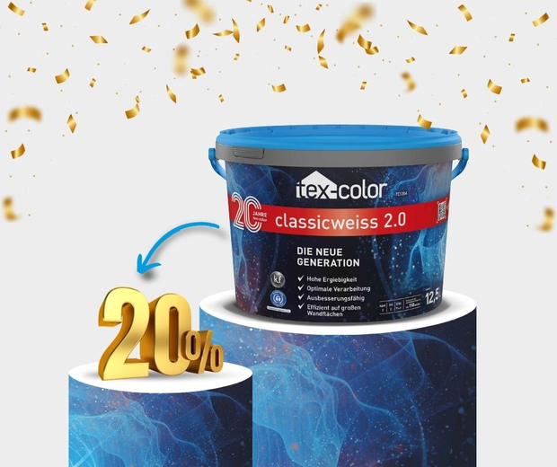 20 % Jubiläumsrabatt auf deine TC1204 classicweiss 2.0 im 12,5 L Gebinde